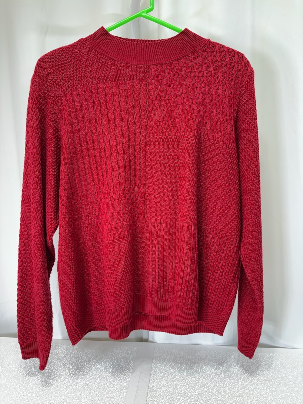 Alfred Dunner Red Patchwork Textured Crewneck Sweater 4074